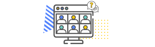 6 people icons on a computer having a video conference